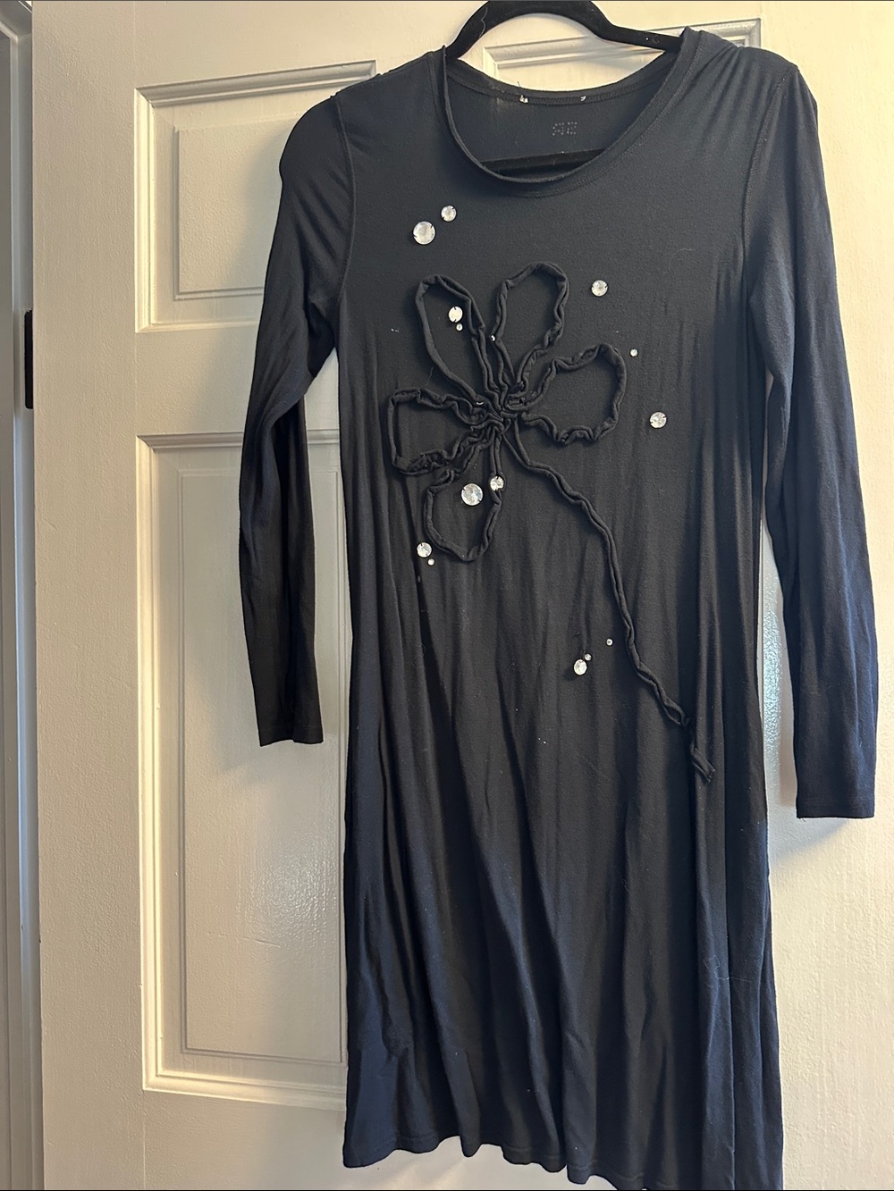 Sonia Rykiel Black Long Sleeve Floral Appliqué Dress size s